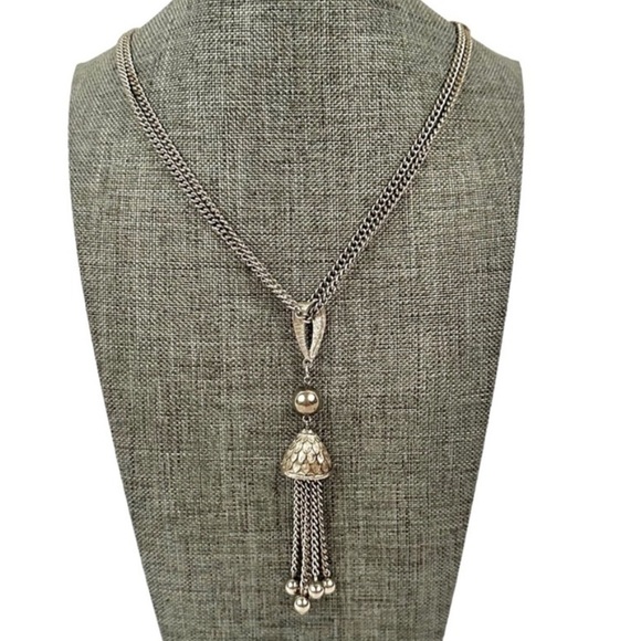 VINTAGE Silver Tasseled Pendant Rope Necklace - Picture 1 of 6